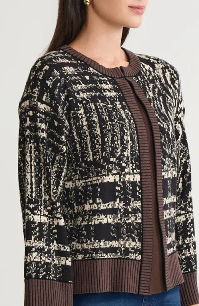 Ming Wang Relaxed Contrast Trim Cozy Knit Cardigan In Multi