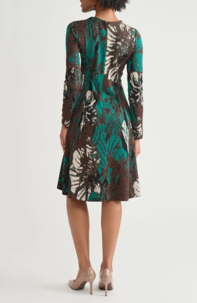 Ming Wang A-line Floral Jacquard Soft Knit Midi Dress In Multi