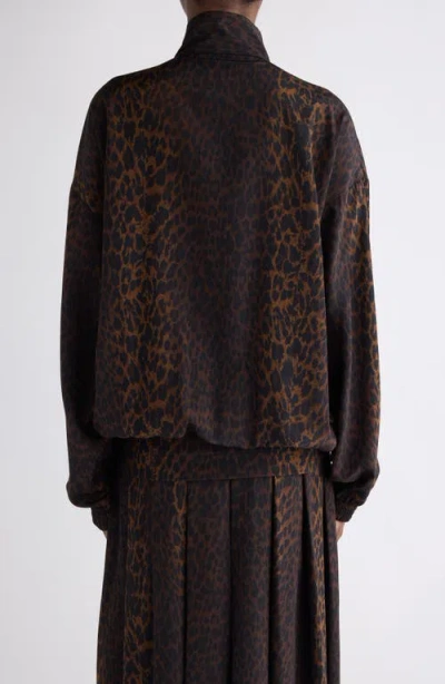 Balenciaga Crepe De Chine Full-zip Jacket With Leopard Print In Brown