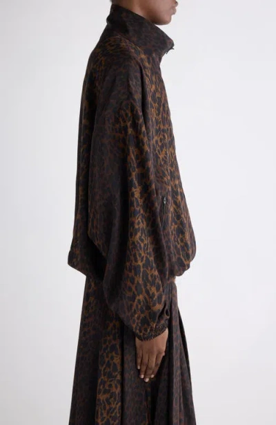Balenciaga Crepe De Chine Full-zip Jacket With Leopard Print In Brown