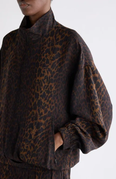 Balenciaga Crepe De Chine Full-zip Jacket With Leopard Print In Brown