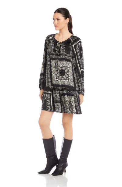 Fifteen Twenty Stella Paisley Long Sleeve Minidress In Black