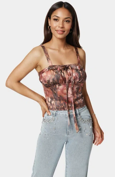 Bebe Tie Front Ruched Bust Satin Corset In Multi