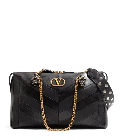 Valentino Garavani  Garavani Panthea Shoulder Bag In Nappa Leather With Chevron Pattern Wom In Black