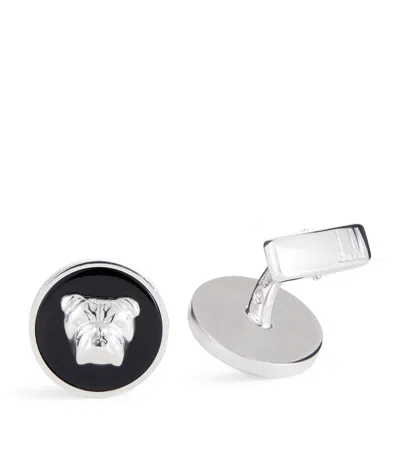 Dunhill Sterling Silver Bulldog Onyx Black Cufflinks In Black