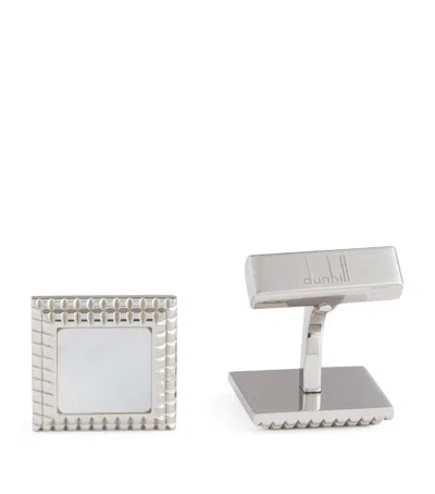 Dunhill Sterling Silver Hobnail Insert Square Cufflinks In Metallic