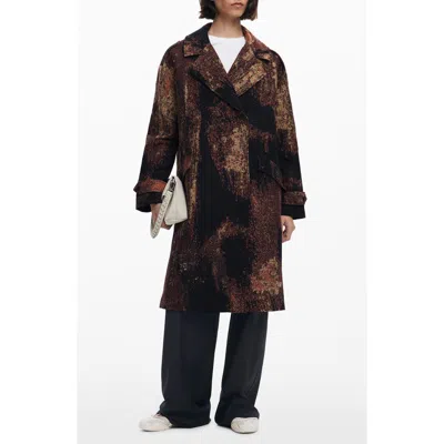 Desigual Abstract-pattern Double-breasted Coat In Burgundy