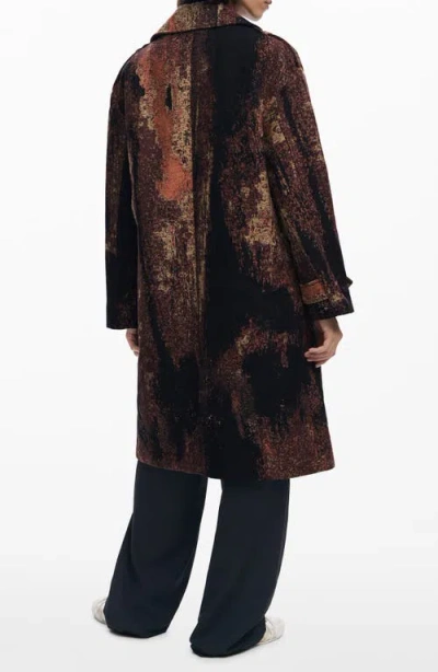 Desigual Abstract-pattern Double-breasted Coat In Burgundy