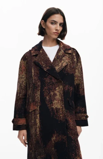Desigual Abstract-pattern Double-breasted Coat In Burgundy