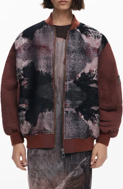 Desigual Onion Quilted Puffer Bomber Jacket In Brown