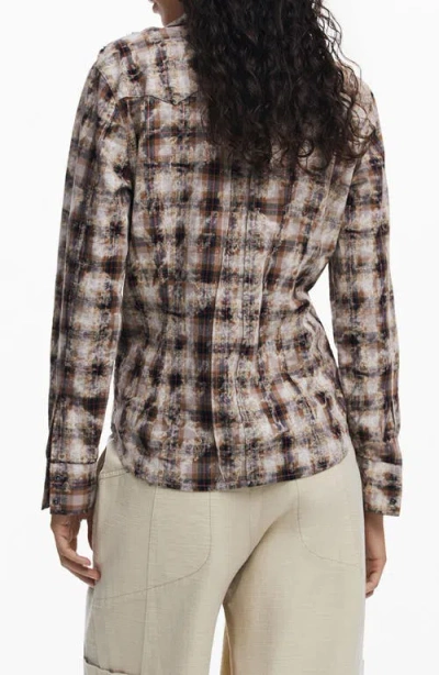 Desigual Long Sleeve Button-up Shirt In Brown