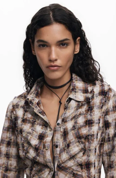 Desigual Long Sleeve Button-up Shirt In Brown