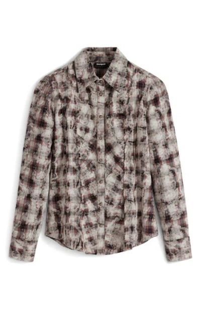 Desigual Long Sleeve Button-up Shirt In Brown