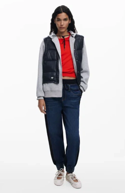 Desigual Pull-on Mixed Media Denim Joggers In Blue