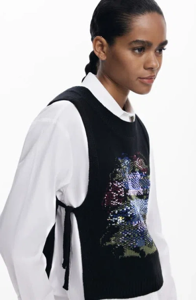 Desigual 2-in-1 Button-up Shirt & Sweater Vest Set In Black