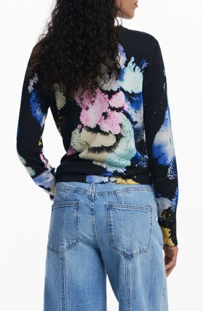 Desigual Abstract Print Crewneck Sweater In Blue