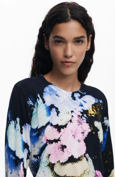 Desigual Abstract Print Crewneck Sweater In Blue