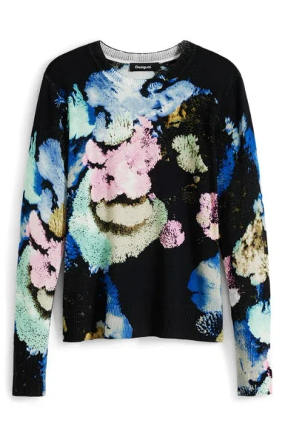 Desigual Abstract Print Crewneck Sweater In Blue