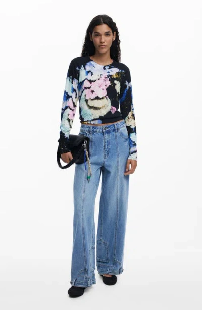 Desigual Abstract Print Crewneck Sweater In Blue
