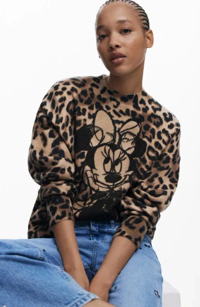 Desigual X Disney Minnie Mouse Leopard-print Sweater In Animal Print