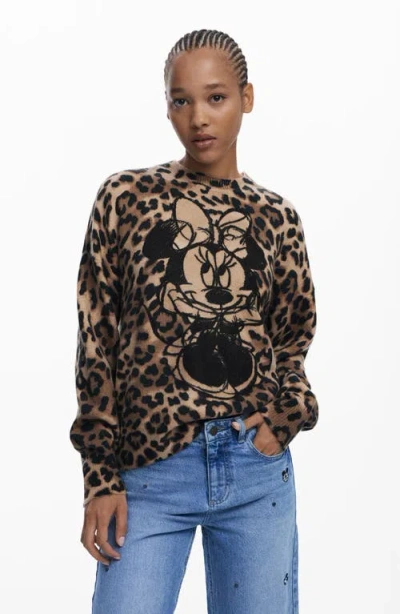 Desigual X Disney Minnie Mouse Leopard-print Sweater In Animal Print