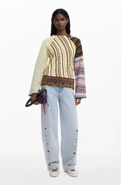 Desigual Pieced Mixed Stripe Sweater In Multi