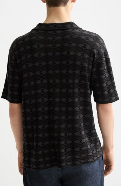 Scotch & Soda Tone On Tone Knitted Camp Shirt In Black