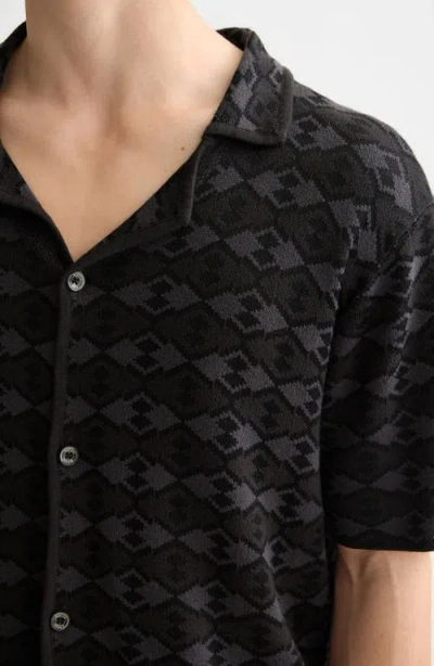 Scotch & Soda Tone On Tone Knitted Camp Shirt In Black