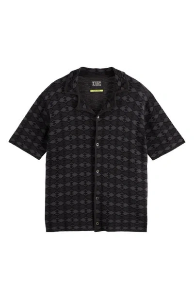 Scotch & Soda Tone On Tone Knitted Camp Shirt In Black