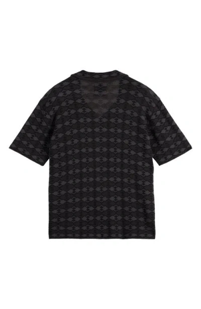 Scotch & Soda Tone On Tone Knitted Camp Shirt In Black