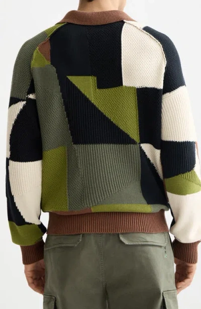 Scotch & Soda Pieced Patchwork Polo Sweater In Multi