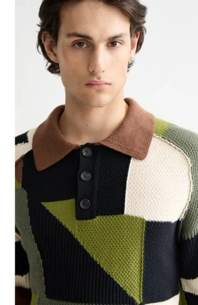 Scotch & Soda Pieced Patchwork Polo Sweater In Multi