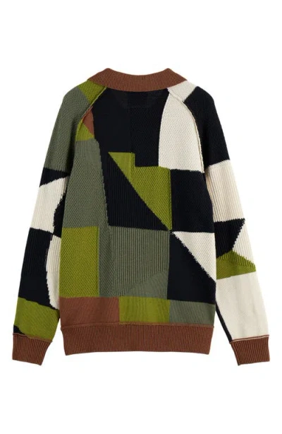 Scotch & Soda Pieced Patchwork Polo Sweater In Multi