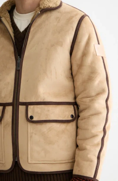 Scotch & Soda Men's Faux Shearling Full-zip Jacket With Sleeve Label In Brown