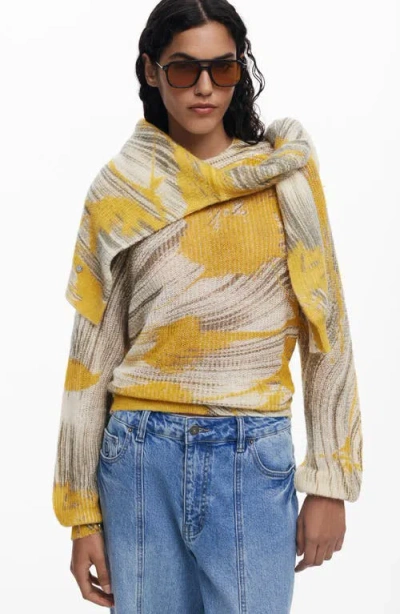 Desigual Abstract Print Crewneck Sweater In Yellow