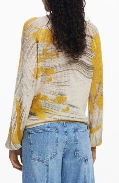 Desigual Abstract Print Crewneck Sweater In Yellow