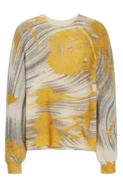 Desigual Abstract Print Crewneck Sweater In Yellow