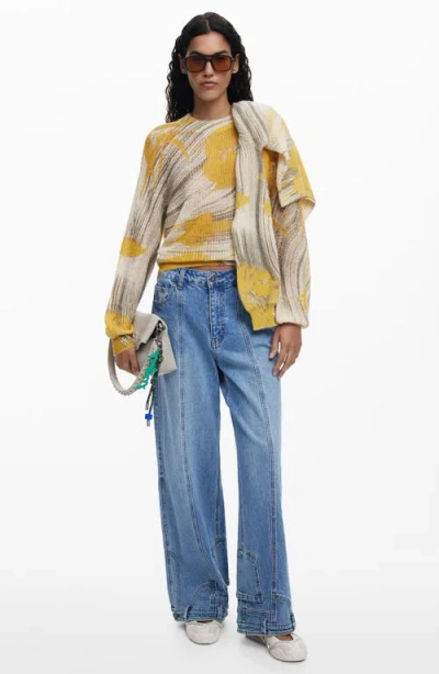 Desigual Abstract Print Crewneck Sweater In Yellow
