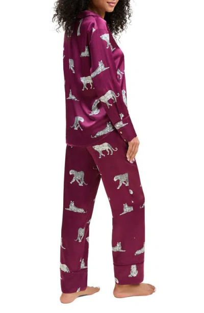 Petite Plume Panthre De Nuit Piped Silk Satin Pajamas In Burgundy