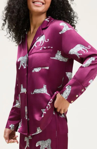 Petite Plume Panthre De Nuit Piped Silk Satin Pajamas In Burgundy