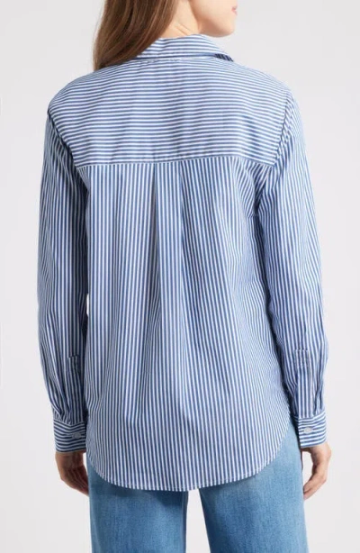 Beachlunchlounge Lynden Embellished Stripe Cotton Blend Button-up Shirt In Blue