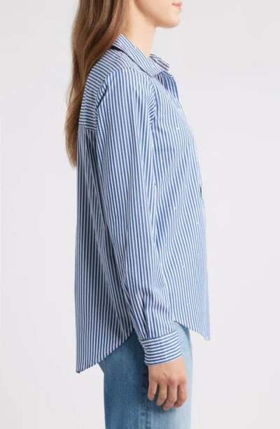 Beachlunchlounge Lynden Embellished Stripe Cotton Blend Button-up Shirt In Blue