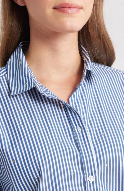 Beachlunchlounge Lynden Embellished Stripe Cotton Blend Button-up Shirt In Blue