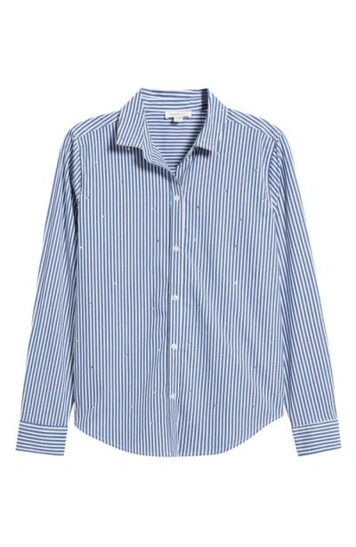 Beachlunchlounge Lynden Embellished Stripe Cotton Blend Button-up Shirt In Blue