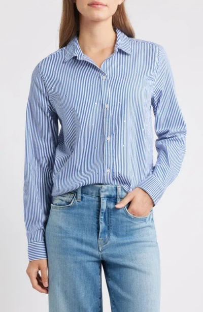 Beachlunchlounge Lynden Embellished Stripe Cotton Blend Button-up Shirt In Blue