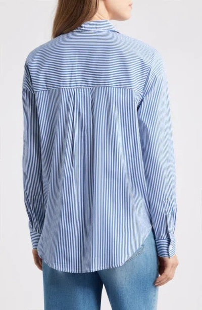 Beachlunchlounge Lynden Embellished Stripe Cotton Blend Button-up Shirt In Blue