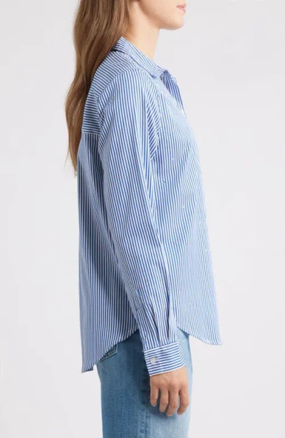 Beachlunchlounge Lynden Embellished Stripe Cotton Blend Button-up Shirt In Blue
