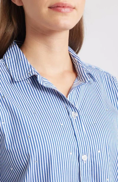 Beachlunchlounge Lynden Embellished Stripe Cotton Blend Button-up Shirt In Blue