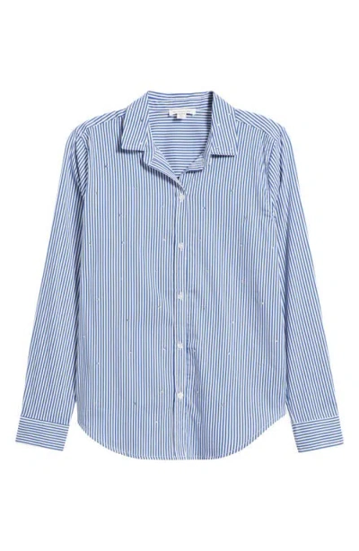Beachlunchlounge Lynden Embellished Stripe Cotton Blend Button-up Shirt In Blue