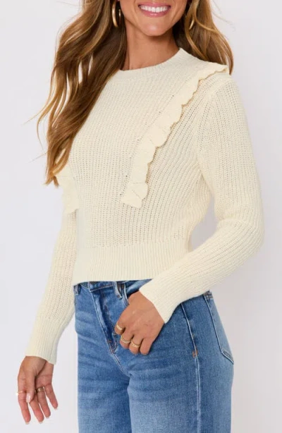 Vici Collection Sable Ruffle Crewneck Sweater In White